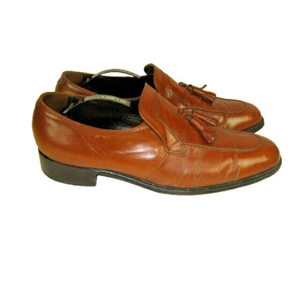 Mens Florsheim Imperials Brown Leather Tassle Slipon Loafers Shoes sz 10A